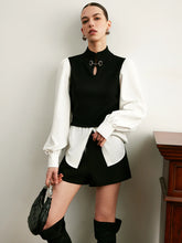 2 in 1 Color Block Metal-Detail Knit Top